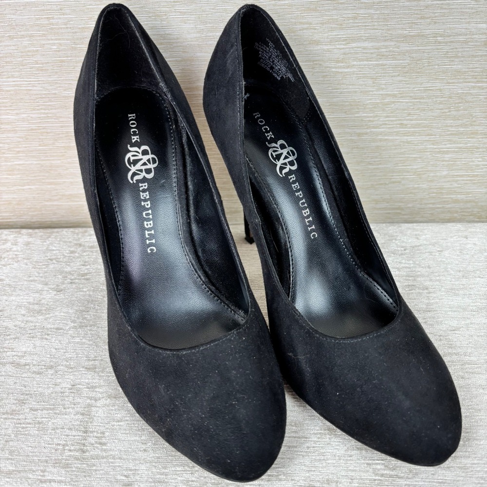 Rock & Republic GWEN Suede Stiletto 5 in High Heels Black Womens Sz 9.5